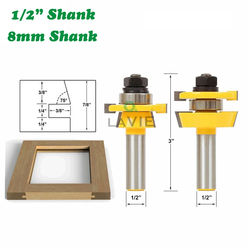 

2PC/Set 1/2" 12.7MM 8MM Shank Milling Cutter Wood Carving Stile Rail Set-Ogee Router Bit Set Tenon Woodworking Tungsten Carbide