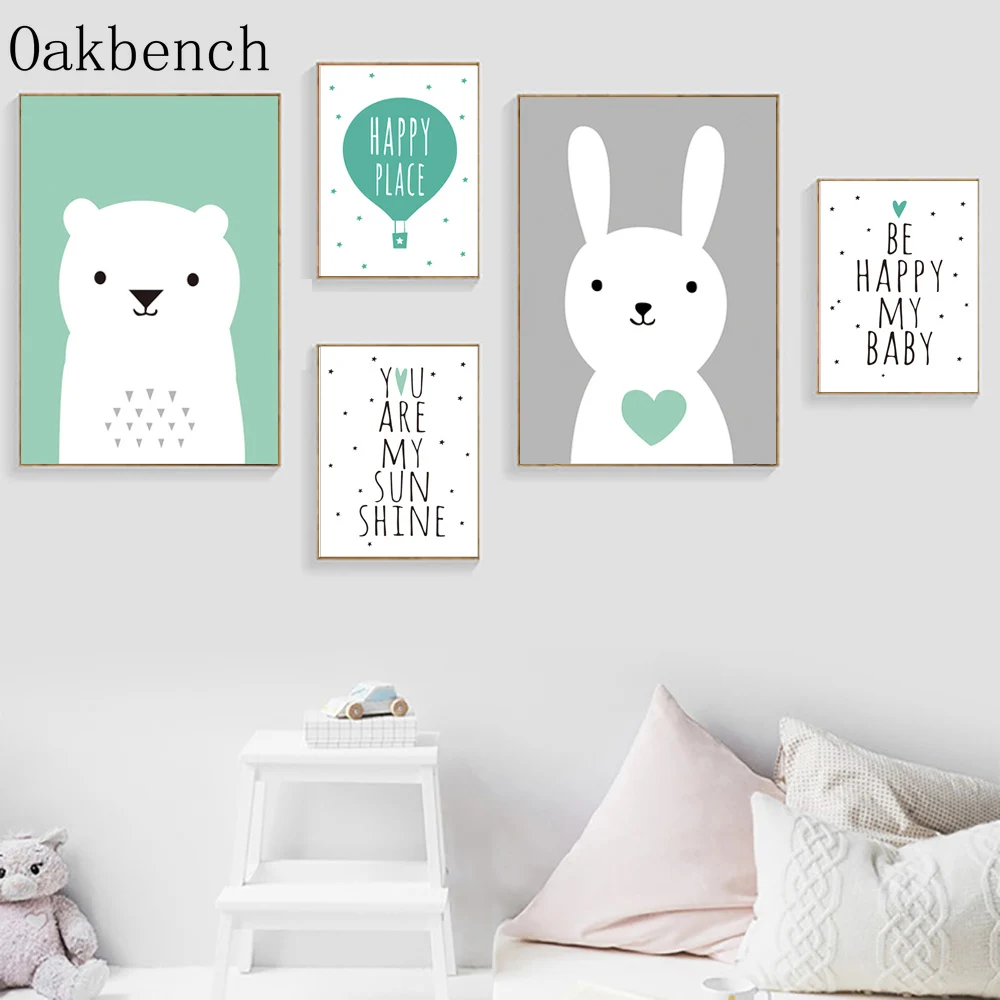 Nursey холст Художественная печать Медведь Кролик постер картина цитаты настенное