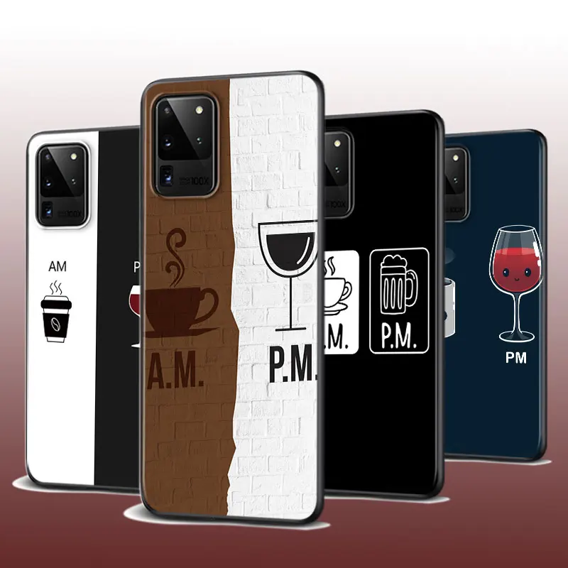 

For Samsung S22 S21 S20 FE Ultra Pro Lite S10 5G S10E S9 S8 S7 Plus Coffee Wine Cup Shockproof Soft Black Phone Case