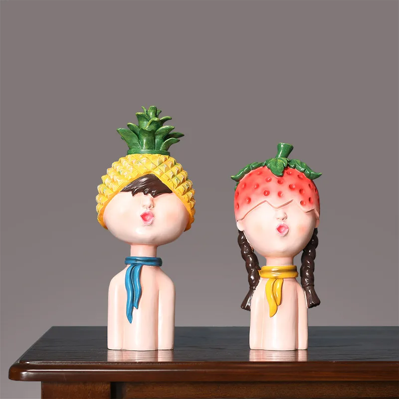 

Nordic ins cute fruit couple cartoon doll sculpture living room TV cabinet desktop decoration home decoration girl bedroom gift