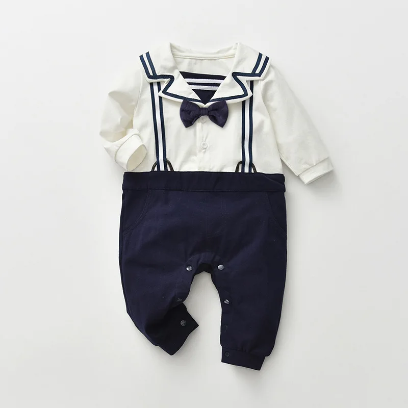 

Yg Brand Children's Wear 2021 New Fake Two-piece Baby Suit, Creeping Suit, Children's One-piece Long Sleeve College Navy Suit