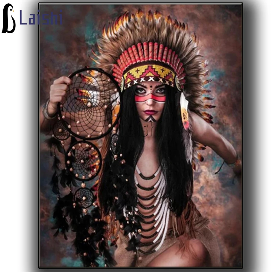 

Алмазная живопись по номерам «сделай сам», индейская женщина, Ловец снов, мозаика, вышивка крестиком, картины Стразы по номерам
