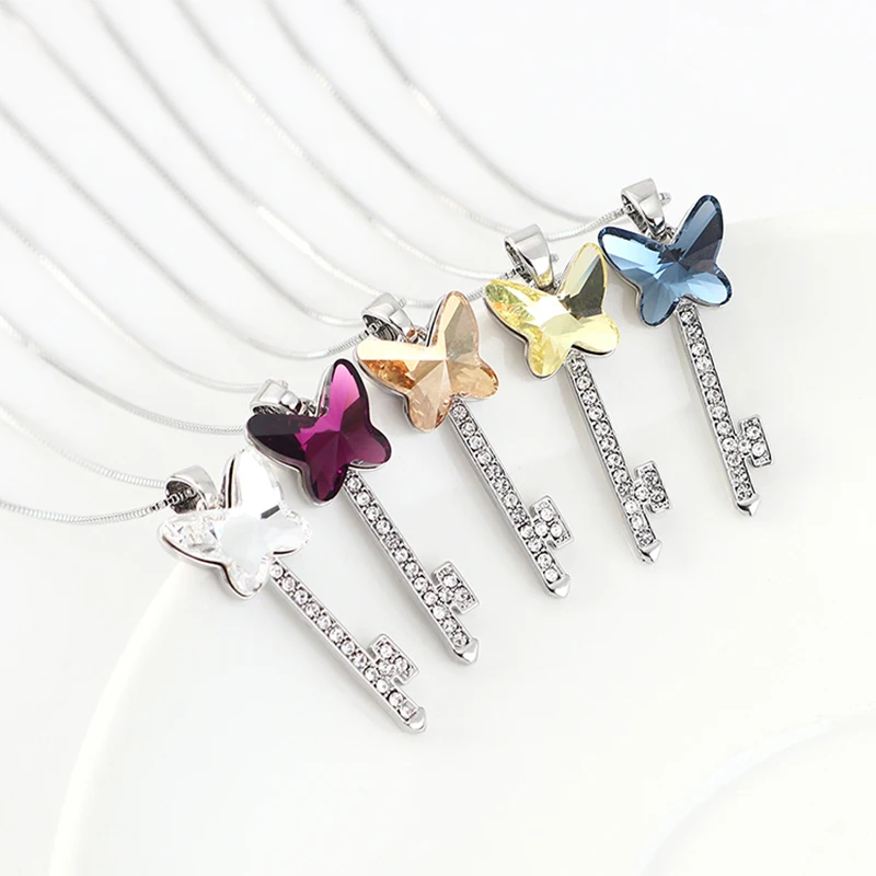 BAFFIN Butterfly Key Pendant Necklaces Crystals From Swarovski-Elements Fashion Silver Color Jewelry For Girls Women Gifts | Украшения и