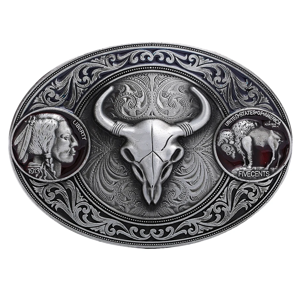 Western Belt Buckle Replacement - Engraved Bull Head Oval Cowboy | Аксессуары для одежды