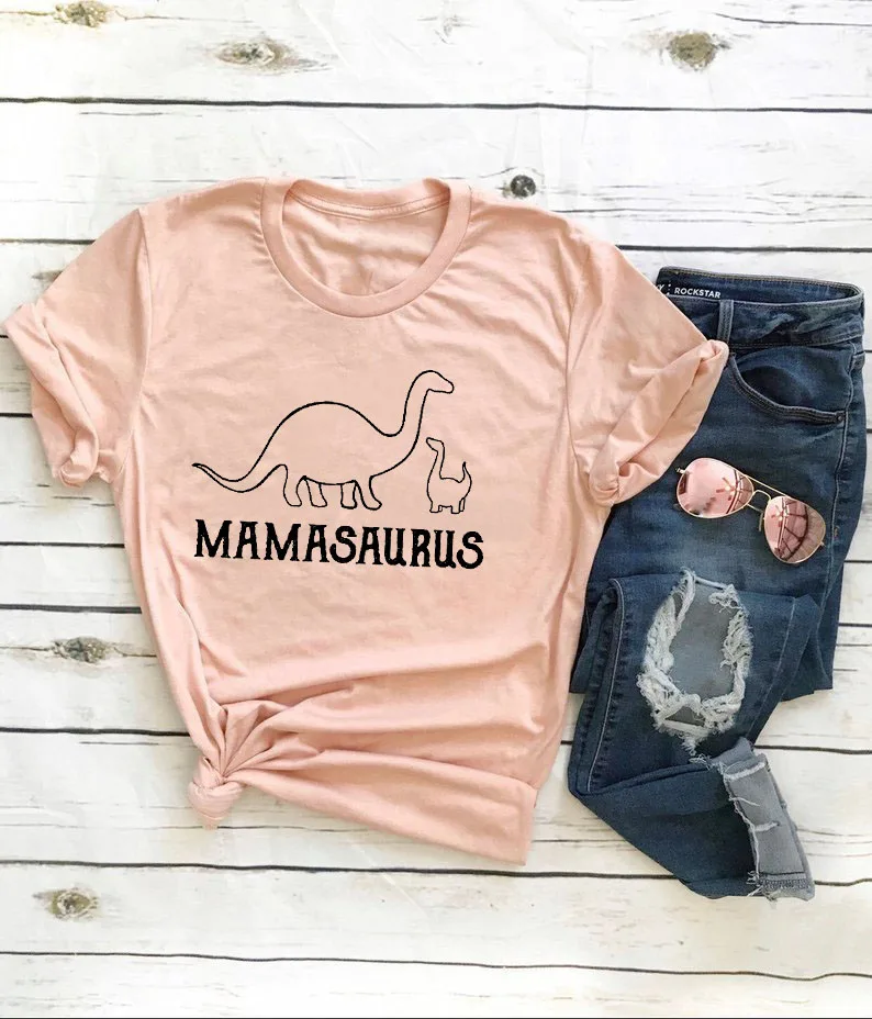 Mamasaurus/Женская забавная футболка с буквенным принтом футболки рисунком динозавра