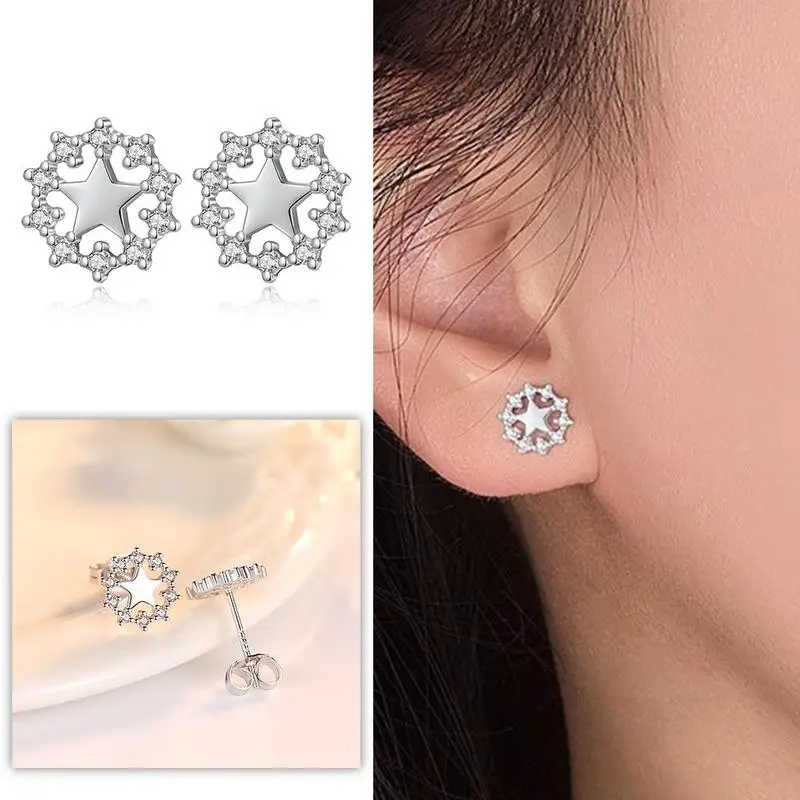 

Luxury Female Crystal Cubic Zirconia Stone Earrings Fashion Silver Color Earrings Vintage Double Stud Earrings for Women