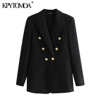 kpytomoa women 2021 fashion double breasted black blazer coat vintage long sleeve pockets female outerwear chic veste femme