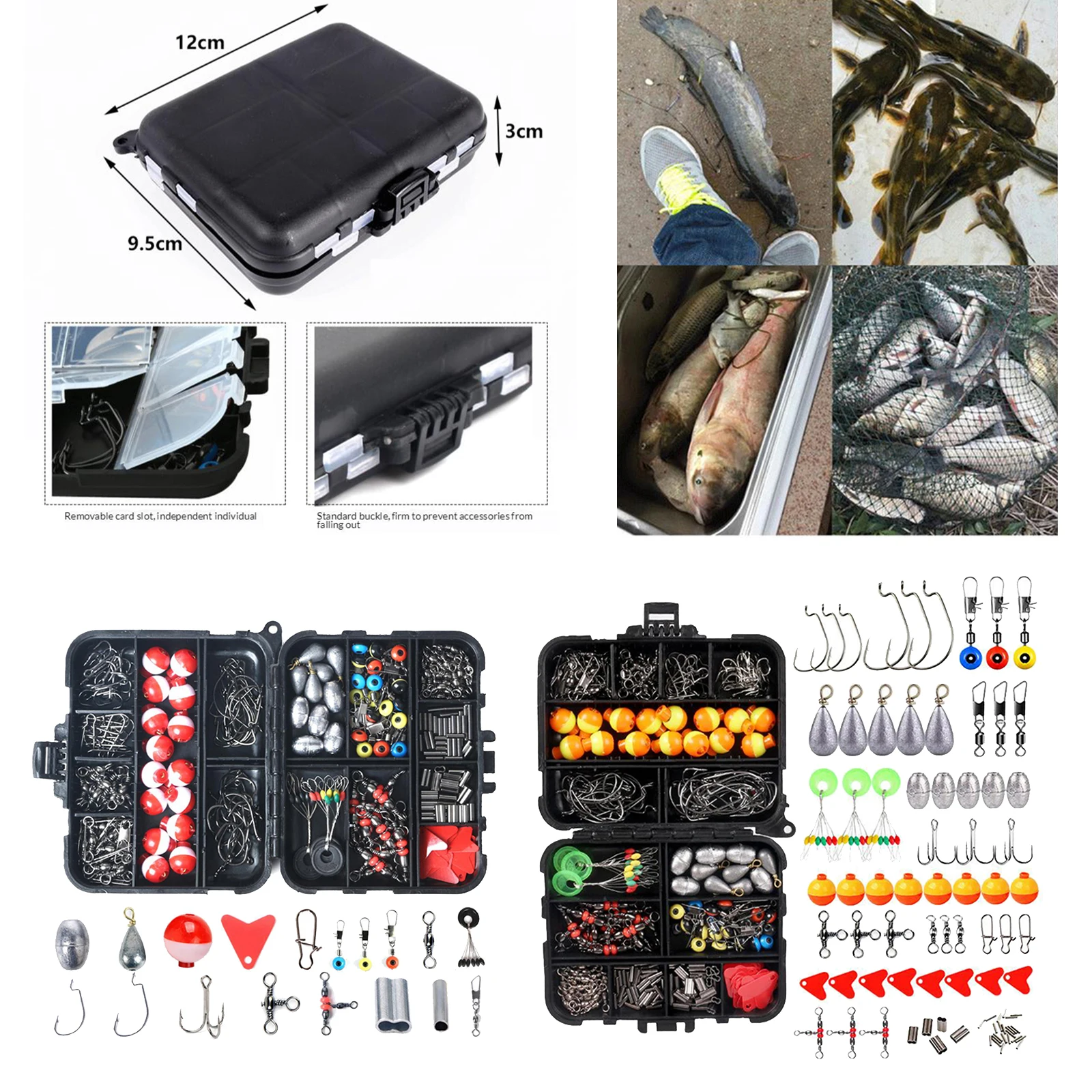 

264pcs/box Fishing Accessories Kit Including Jig Hooks Swivels Snaps Line Beads