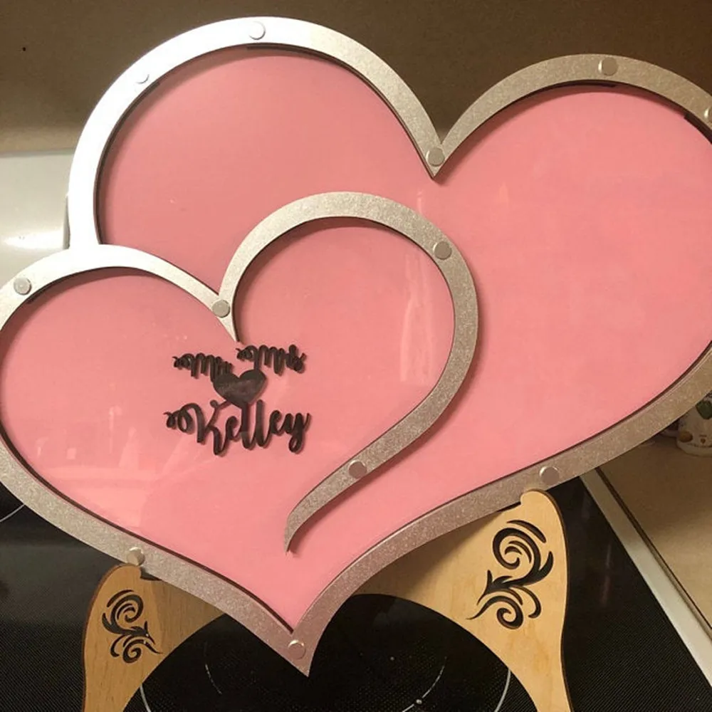 Custom Double Heart Shape Wedding Guest Book Decoration - Rustic Sweet Heart Drop Box Wedding Guestbook - Wooden Box 3D Drop Box Guest Book image 5