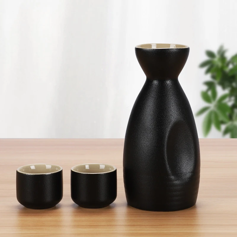 

Japanese Sake Porcelain Wine Set Matte Black Japanese Style Ceramic Drinkware For Sake And Wine One Bottle Four Cups 250ml