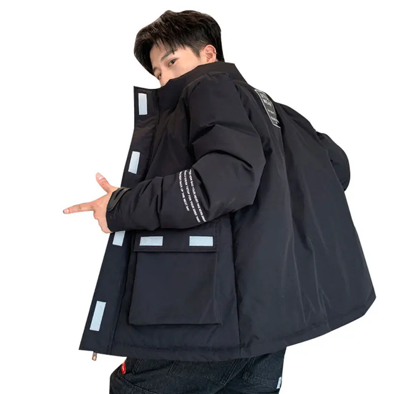 Повседневная мужская зимняя куртка хлопок куртка-парка корейский стиль черный