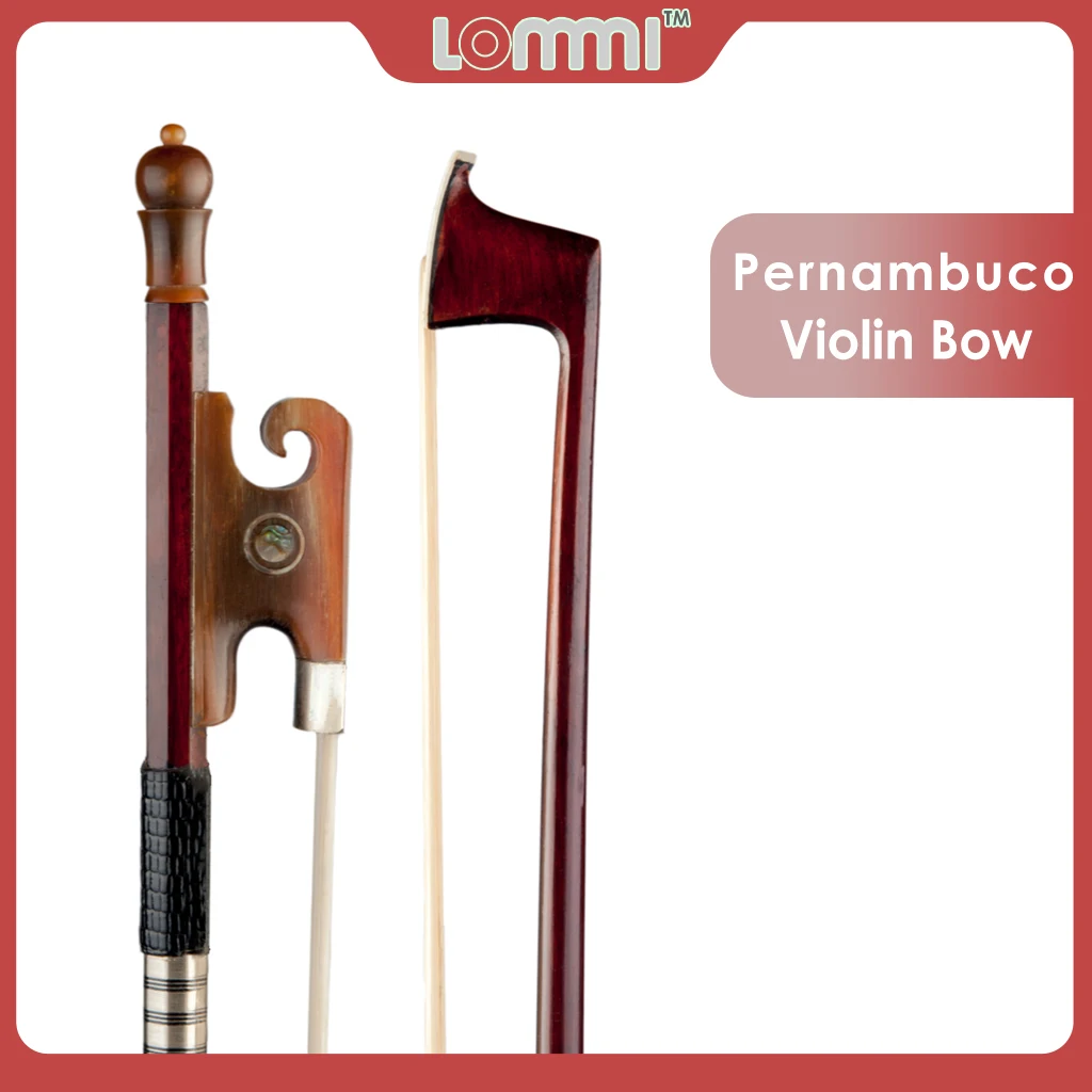 LOMMI 4/4 Violin Bow Pernambuco Bow Round Stick OX Frog Mongolia Horsehair Lizard Skin Grip Bow Well Balance