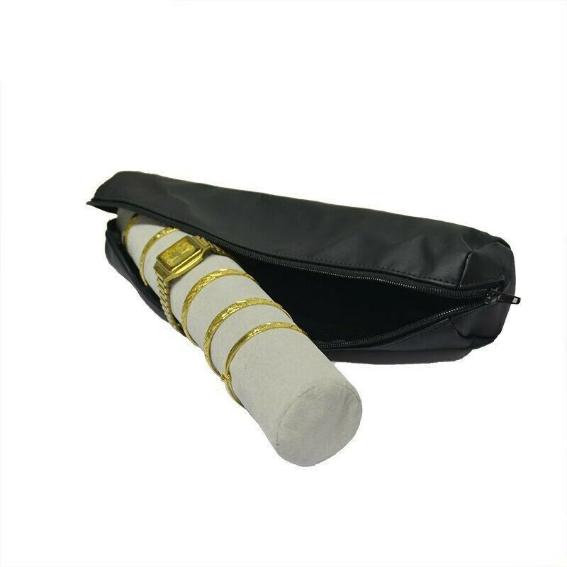 Superior Travel Jewelry Watch Storage Bag Soft PU Leather Velvet Portable Bracelet Bangle Roll Up Organizer Case Zipper Pouch