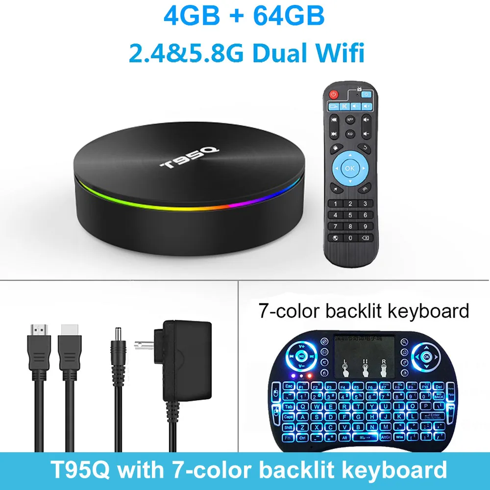 4G 64G backlit i8 Lemado T95Q ТВ приставка Android 9,0 S905X2 4 Гб ОЗУ 64 Гб ПЗУ поддержка 4K 2,4G+ 5,8G двойной wifi Bluetooth 4,1 Смарт ТВ приставка Android - Цвет: 4G 64G backlit i8