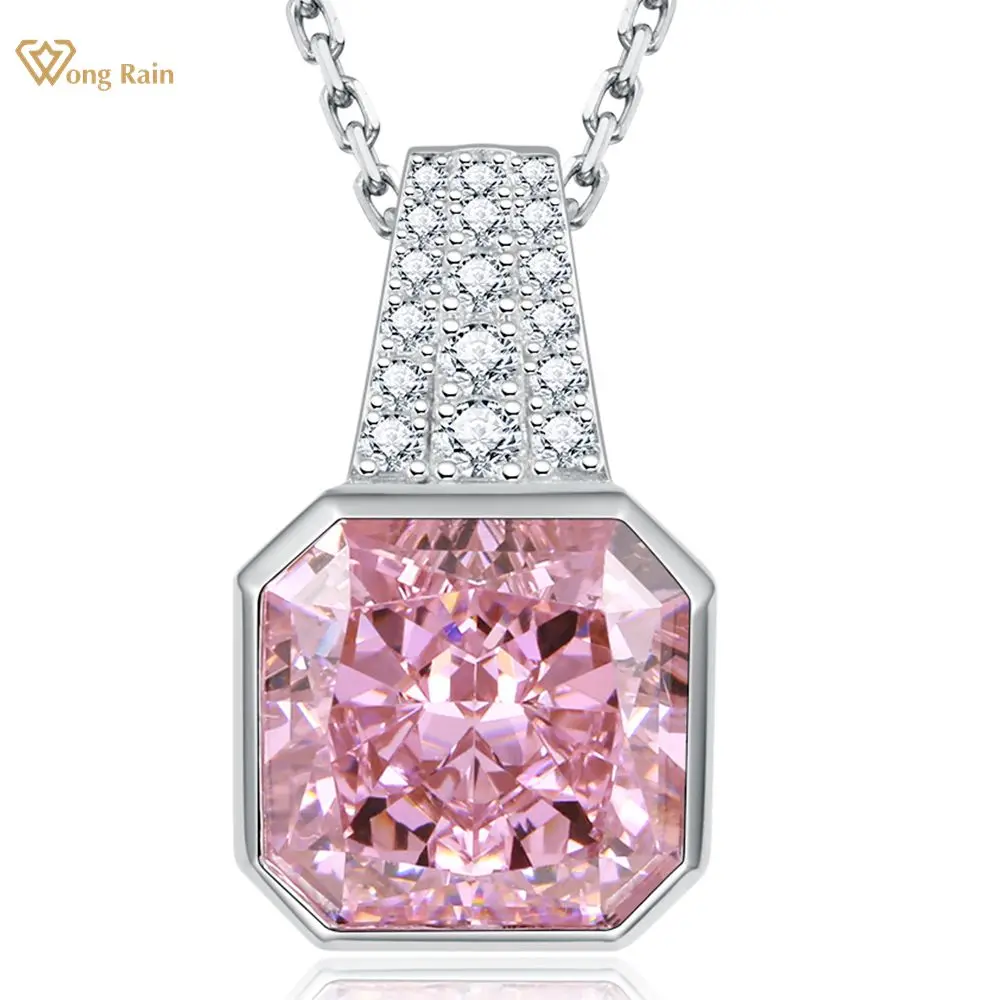 

Wong Rain Solid 925 Стерлинговое Серебро измельченный лед огранка 5.5CT розовый драгоценный камень создан Moissanite Свадебный кулон ожерелье хорошее юве...