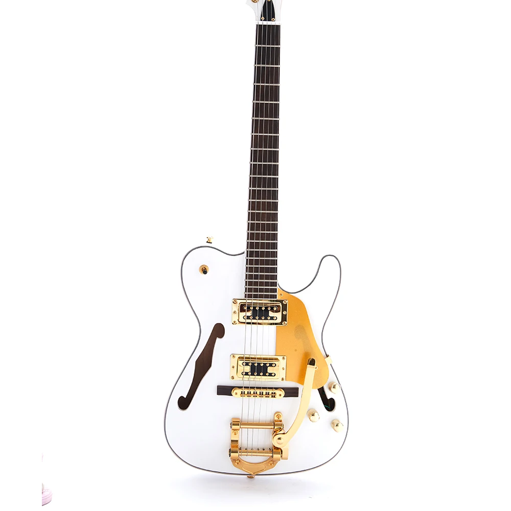 

F Hole Semi Hollow Body TL Electric Guitar Gold Hardware Set In Joint White Color Archtop