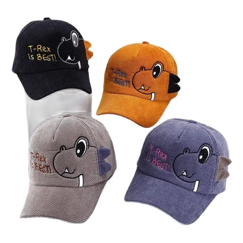 

New Cute Baby Caps Cartoon Dinosaur Kids Boy Baseball Cap Children Corduroy Adjustable Sun Protection Hat Summer Autumn