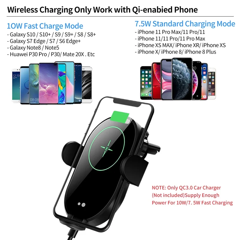 Tongdaytech 15 Вт Qi Беспроводное Автомобильное зарядное устройство для Iphone 8 XR XS 11 Pro MAX автомобильное быстрое зарядное устройство для samsung S10 S9 S8 Plus Xiaomi