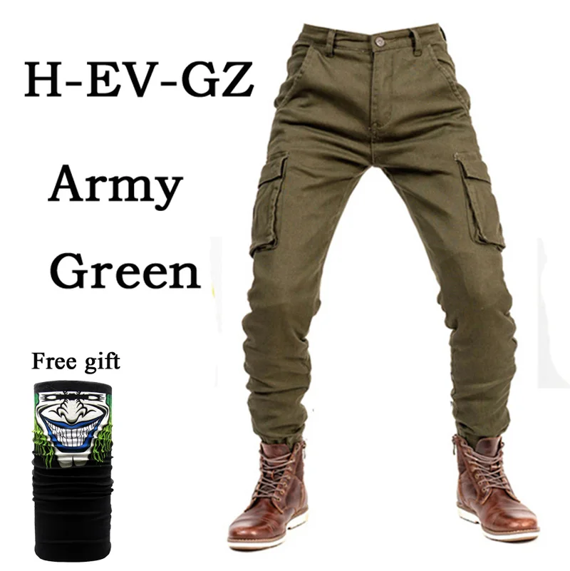H-EV-GZ green JeansO Мото rcycle комбинезоны джинсы с защитой от падения тонкие джинсовые велосипедные гоночные брюки мото кросс мото комбинезон брюки карго - Цвет: H-EV-GZ green JeansO