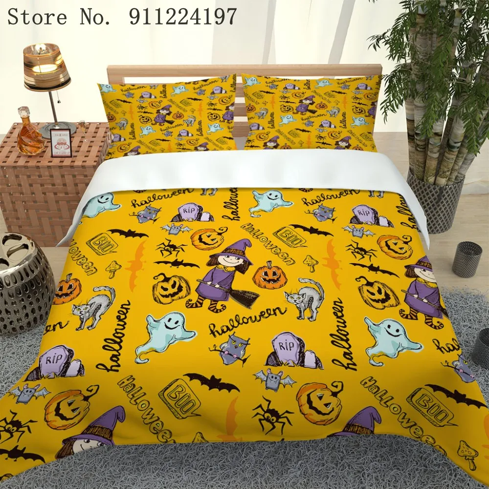 

Halloween Bedding Set Pumpkin Ghost Bedclothes Yellow Bed Linen 200*229/259*229cm Quilt Cover For Kids Boys Duvet Cover