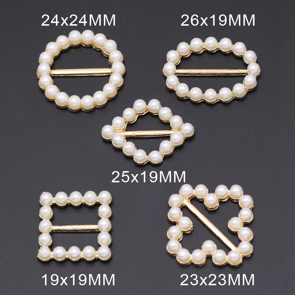 10Pcs Round/Heart/Square/Oval Pearl Buckle Invitation Card Decoration Gold Base Metal Buckles For Ribbon DIY Jewelry Accessories | Дом и сад