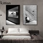 Классический черно-белый плакат с изображением животных, лестницы, простой модный плакат для мужчин, спальни, гостиной, украшения для дома