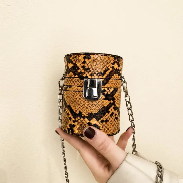 

Mini Bucket Bag European Style Snakeskin Pattern PU Leather Women Shoulder Messenger Bag Cute Chain Female Lipstick Zero Wallet