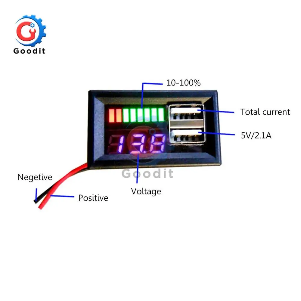 LED DC 12V Dual USB Port Digital Voltmeter 4S Lithium iron phosphate lead acid Tester for Mobile Phone Adapter output | Инструменты