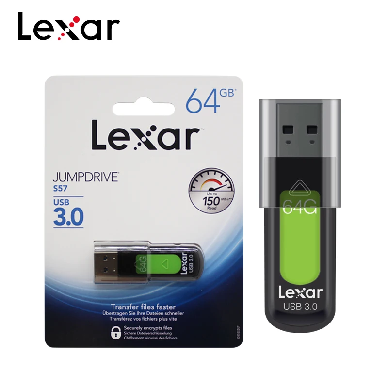 Lexar JumpDrive S57 флеш-накопитель USB 3,0 32GB 256-bit AES флешки 128GB 256GB флеш-накопитель для ПК и Mac систем