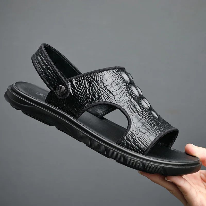 

2021 Summer New Men's Shoes Beach Shoes Leather Outdoor Sandal Crocodile Pattern Flip-flop Casual Men's Shoes Sandals Men