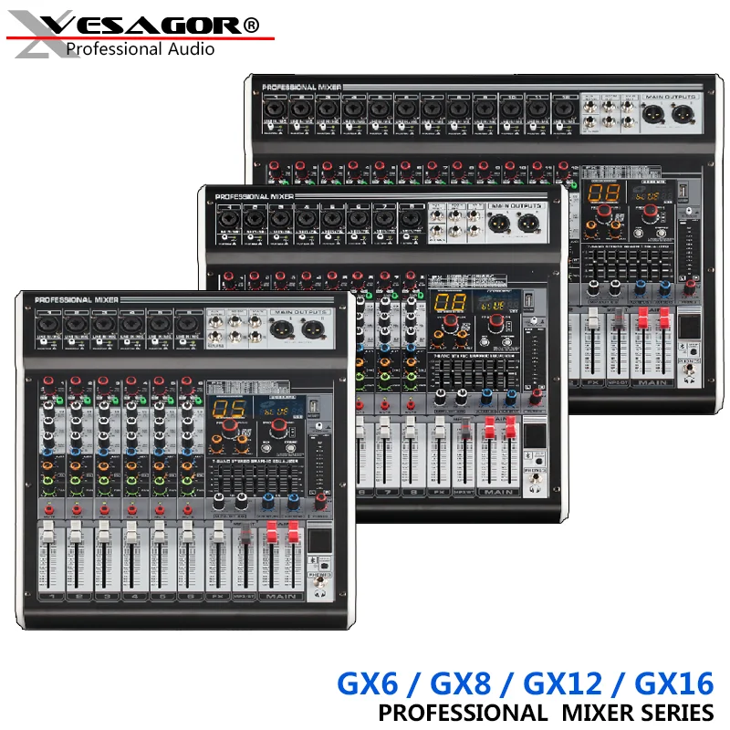 Аудиомикшер DJ USB Микшер GX6 6ch реверберация 16DSP 48В фантомный цифровой дисплей Bluetooth