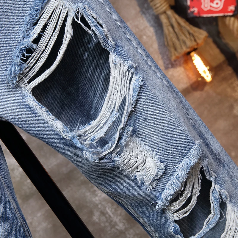 Для мужчин джинсовые брюки прямые мотоциклетные узкие для мальчиков