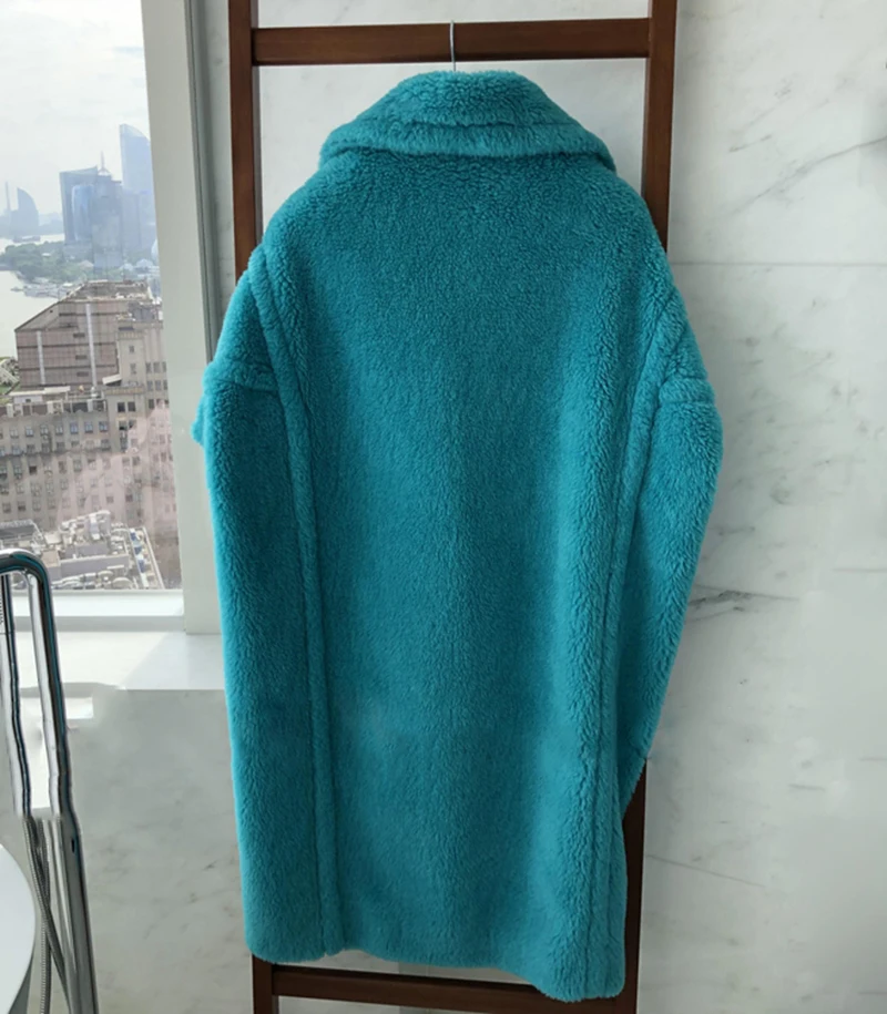 Зимнее женское модное милое Свободное длинное шерстяное пальто из альпаки с медвежонком