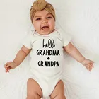 Здравствуйте бабушка + дедушка 100% хлопок от Carter's, детский костюмчик, новорожденный короткий рукав комбинезоны для маленьких мальчиков и девочек; Комбинезоны для маленьких детей; Одежда