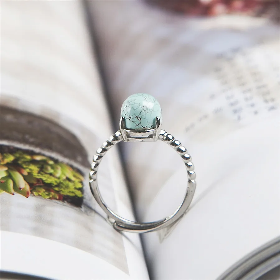 Подлинный естественный бирюзово зеленый драгоценный камень Мода серебряные