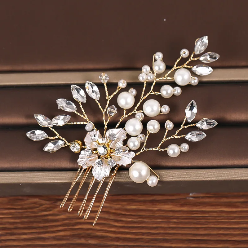 

Bridal Crystal Pearls Wedding Hair Combs Hair Clips Hair Accessories Bridal Flower Headpiece Women Bride Hair Ornaments Jewelry