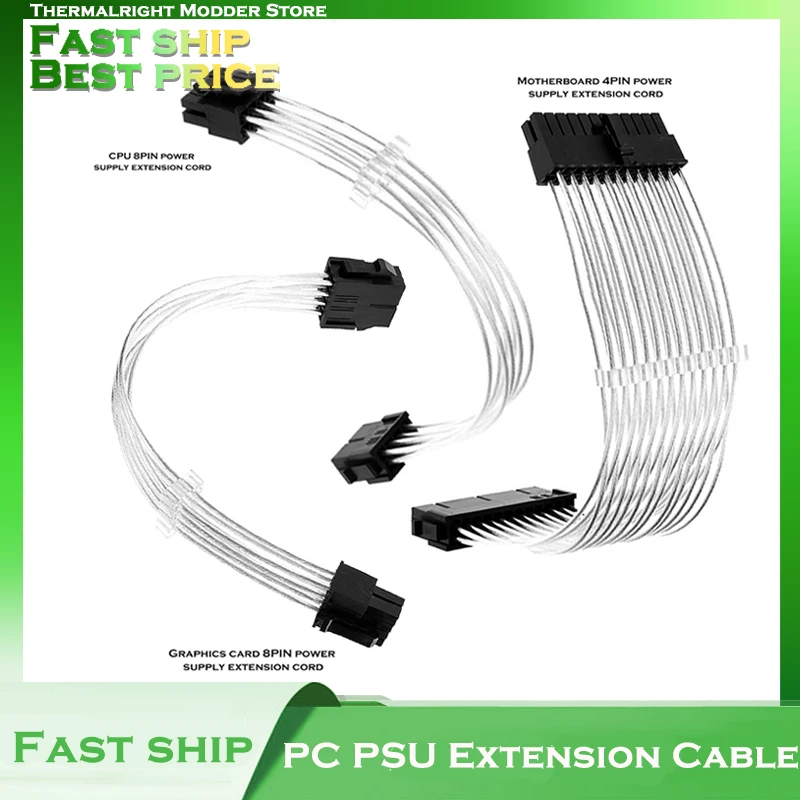 

PC PSU Extension Cable Kit 24Pin ATX,6Pin/8Pin,4Pin/8Pin For Motherboard/CPU/GPU,Power Supply Cable Computer Case