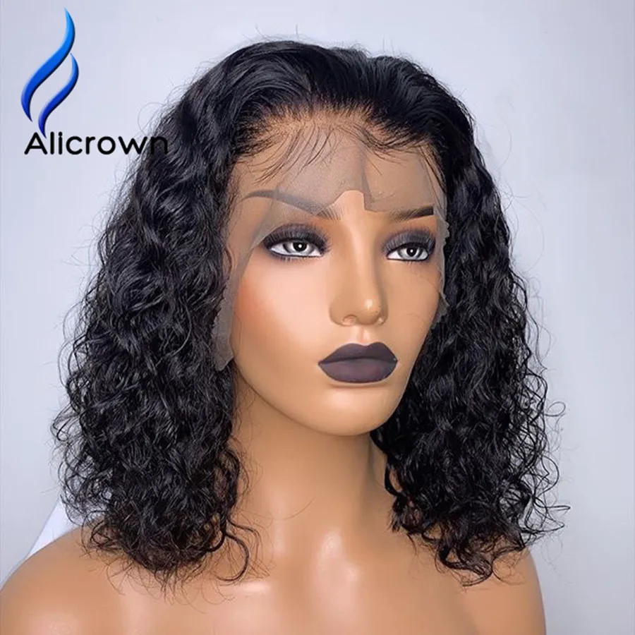 Alicrown кудрявые волосы на фронте шнурка человеческие парики для женщин