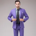 Официальный повседневный мужской костюм 2021, свадебная одежда для жениха, облегающие костюмы для мужчин, пиджак-смокинг фиолетового цвета, Блейзер, пальто, брюки, 2 предмета