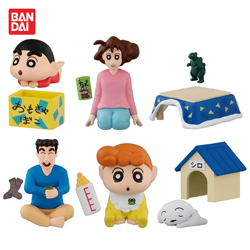 

6 шт. Bandai Подлинная кавайная Кача, Crayon Shin-Chan, игрушечный дом для отдыха, нохара, коллекционная фигурка, детские игрушки для мальчиков, подарок ...