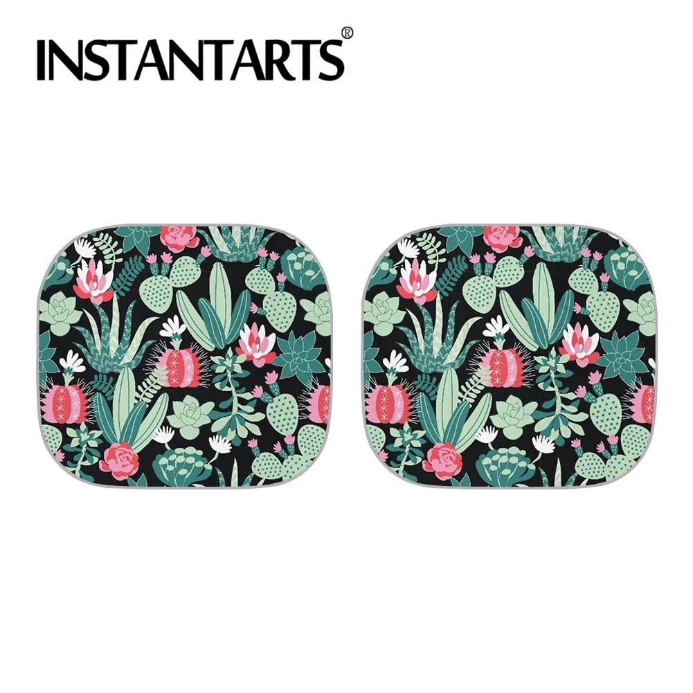 

INSTANTARTS Lovely Cartoon Cactus Pattern 2pcs Car Sun Shade Heat Reflector Auto Shade for Window Durable Side Window Sunshade