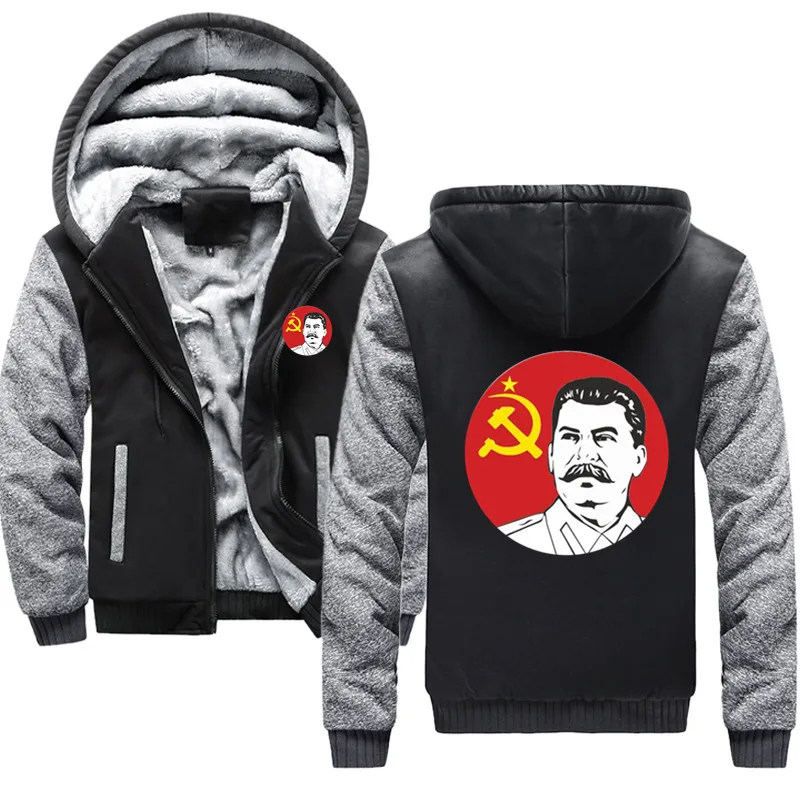 

Russian President Stalin Hoodies Men Winter Thick Mens Jacket Streetwear Vintage Outwear Warm Harajuku Clothing Male Hipster