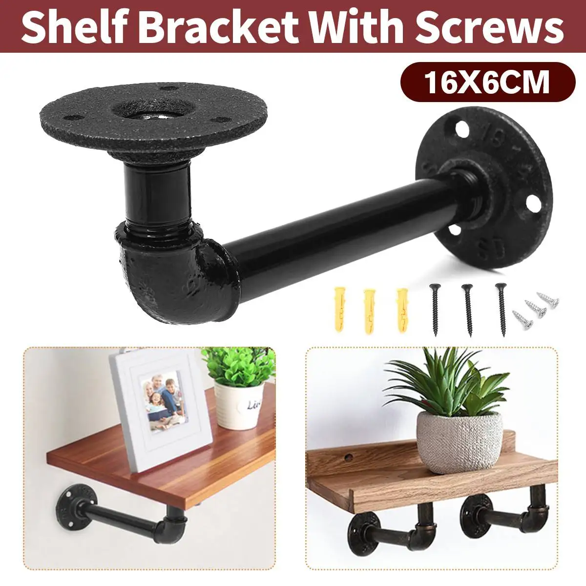 4Pcs Black Iron Industrial Pipe Shelf Bracket Holder Rack L Vintage Retro Wall Floating Home Decor Storage Holders |