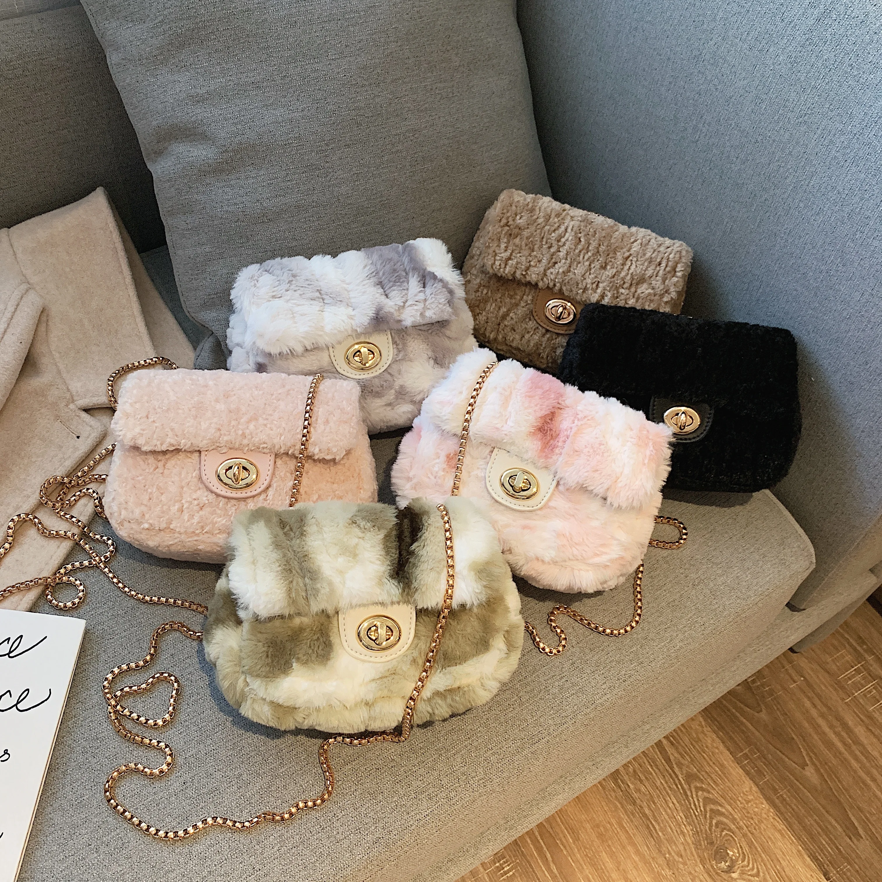 Элегантная женская плюшевая сумка с клапаном Мягкая шерстяная на цепочке через