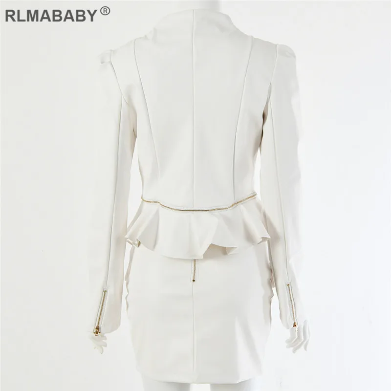 RLMABABY платье из искусственной кожи с рюшами на молнии, Женский комплект 2 шт. платье с v-образным вырезом и длинным рукавом, облегающее платье на молнии, сексуальное платье для ночного клуба