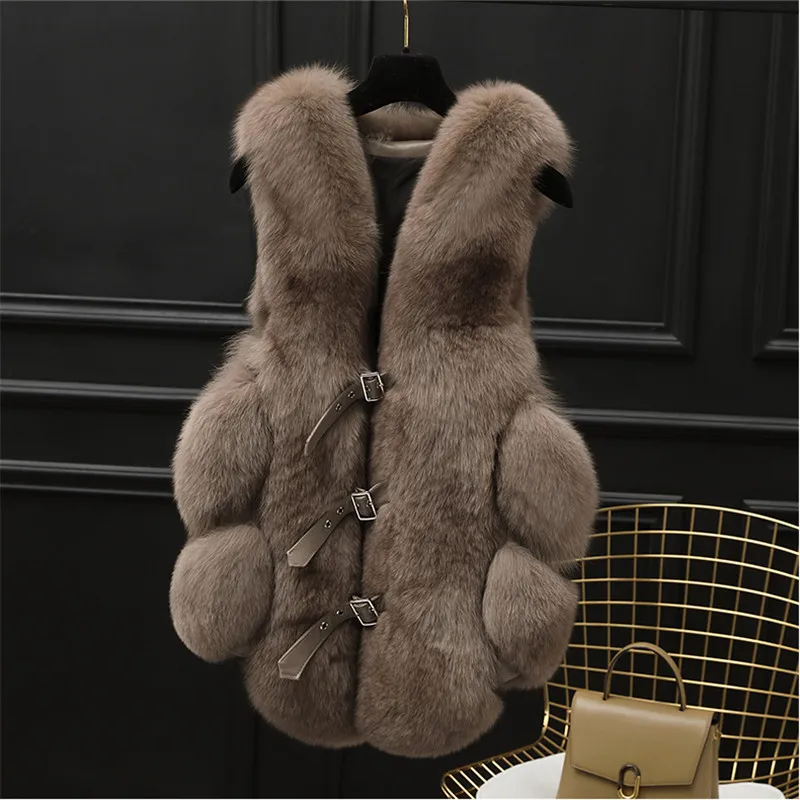 Women's Autumn Fox Fur Gilet Real Fox Fur Coat Long Fur Vest Winter Solid Color Thick Warm Women's Vest Oversized Customizable