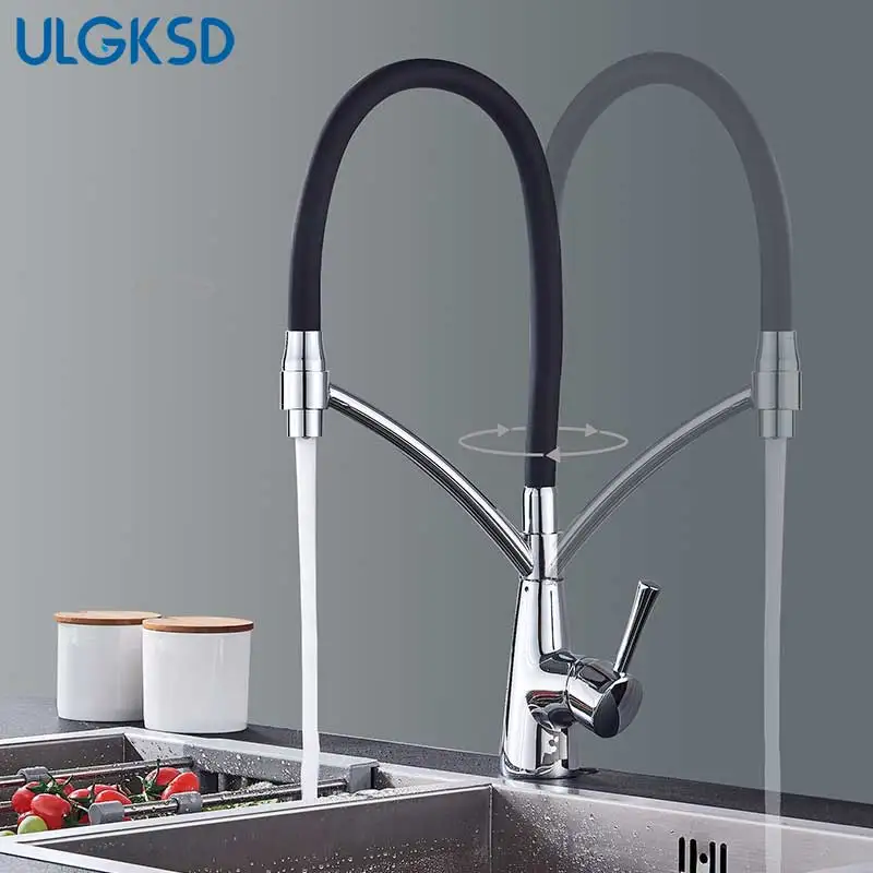 ULGKSD черный бронзовый кухонный смеситель для холодной и горячей кухни, смеситель с одной ручкой, кухонный кран с вращением на 360 градусов