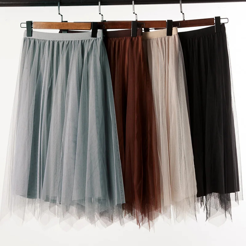 Женская плиссированная юбка с высокой талией бархатная двойным верхом из Джерси