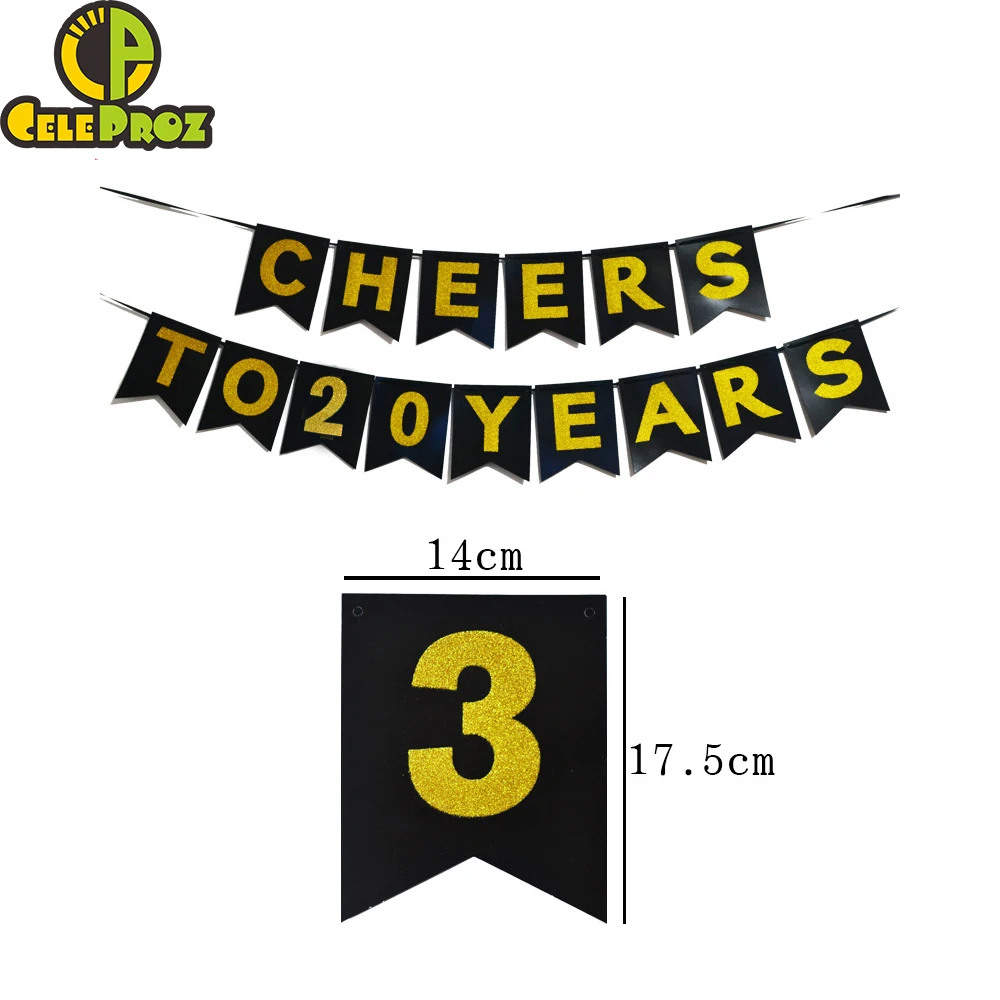 Годовщине вечерние Бумага Золотая блестящая черная флаг ура до 30 лет Galand День