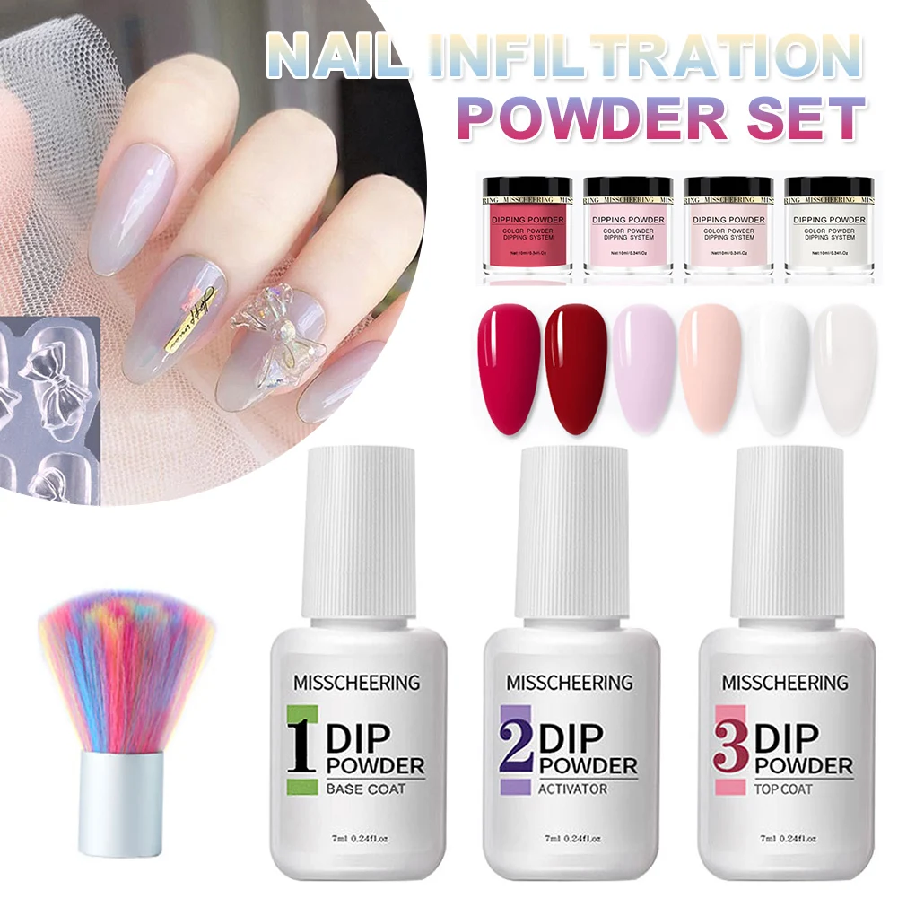

Dip Powder Nail Kit Top Coat Activator for Nail Styling Modeling Quick-Drying Dipping Powder Set with Base Coat